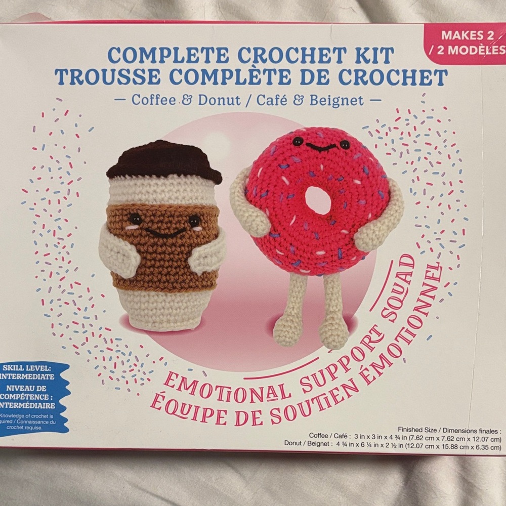 Cute Crochet Coffee Cup & Donut Amigurumi Kit - Pink Donut, Brown Coffee